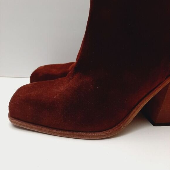 NOW Made in Italy Suede Slip-On Ankle Boot Block Heel Maroon Wine Red Sz Euro 40 - Picture 8 of 16